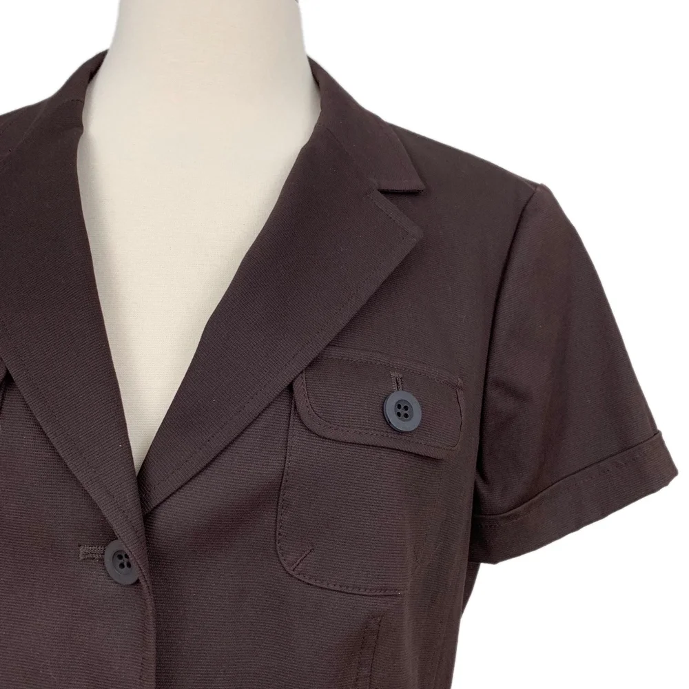 Talbots Petites Brown Safari Blazer Jacket Short Sleeve Career Chic NWT 10P
